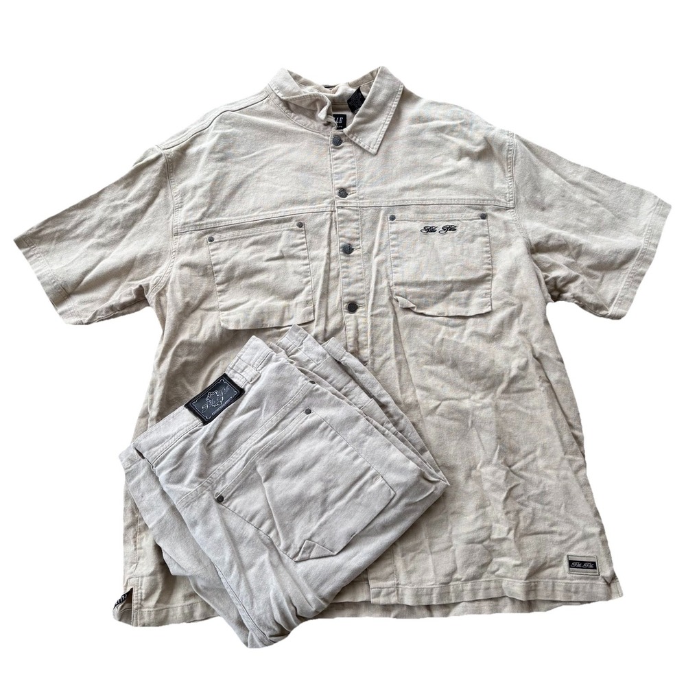 Vintage Marc Buchanan Pelle Pelle Set Mens 3XL Top and Shorts Linen Blend y2k